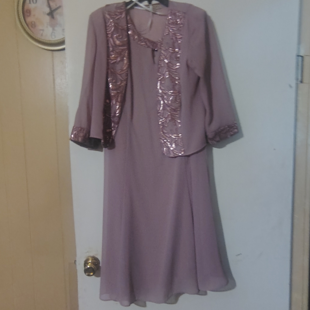 Elegant Mauve Dress with Sequin Jacket